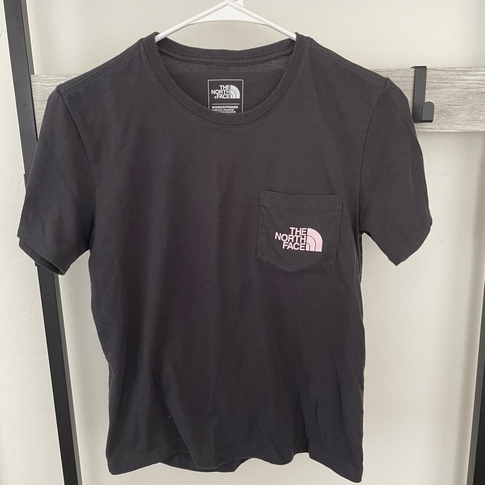 The North Face Charcoal Tee with Pink Emblem